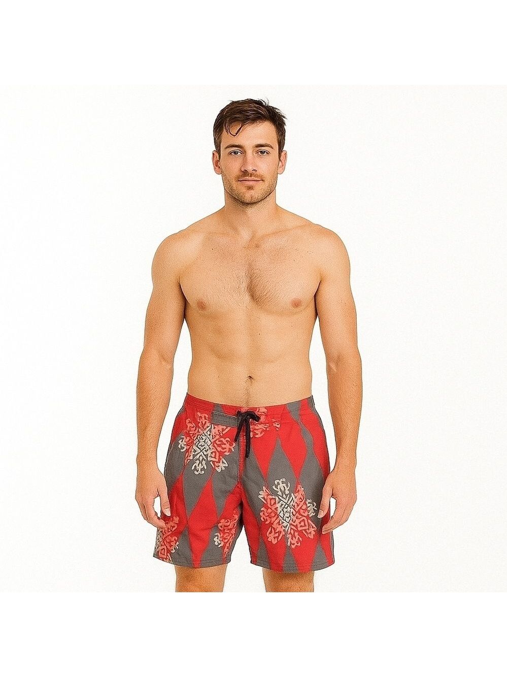 Vana Swimwear Gray Red Pink Tribal Shorts Medium Polyester